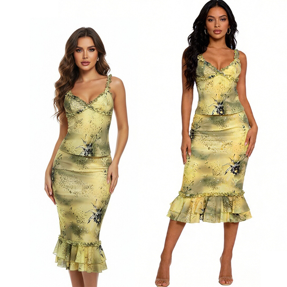 Midi Skirt Floral - Ensemble 2 pièces pour femme, imprimé
