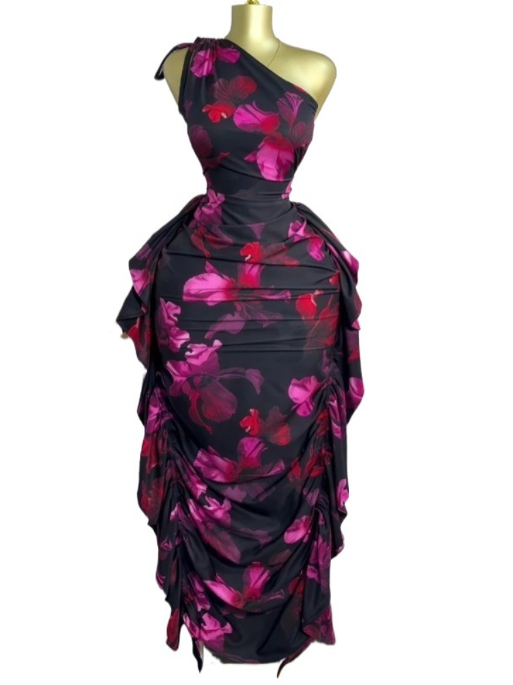 Femmes imprimé fleuri une épau - Midi Skirt Floral avis et prix